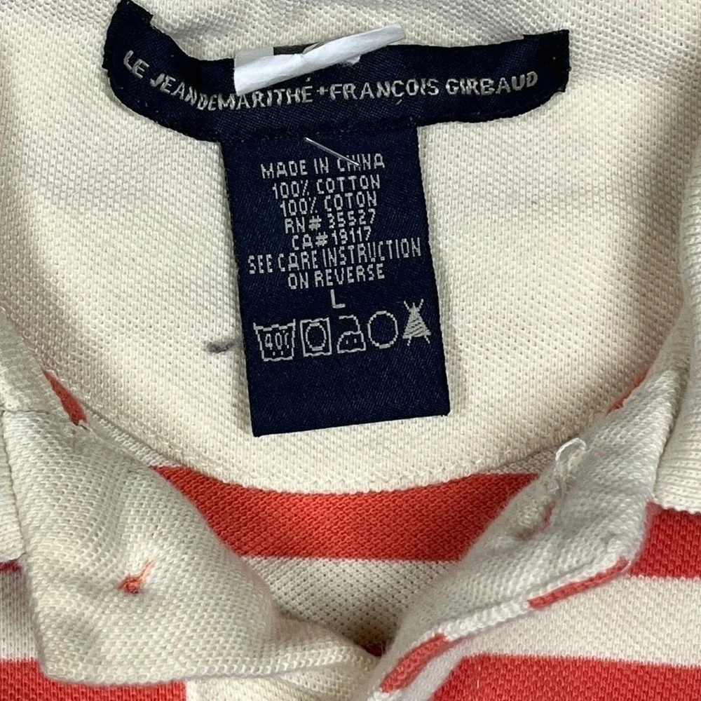 Marithe‎ Francois Girbaud Polo Shirt Mens L Red Cream Striped Cotton Y2K *Flaw